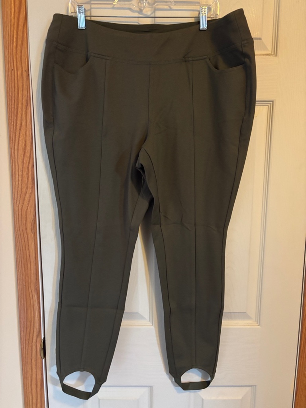 Belle Kim Gravel Olive Green Ponte Stirrup Leggings